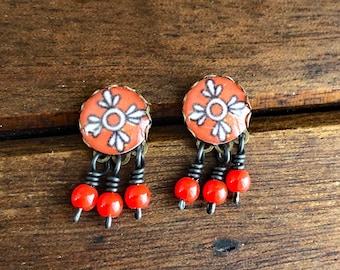 Orange earrings, Mexican Jewelry, Mexican tile, Latinx earrings, Studs, Posts, Mexican gift, teacher gift, Orange jewelry, Orange studs