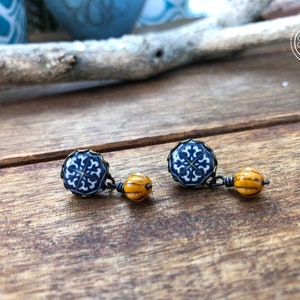 Italian pottery earrings, Italy earrings, Italy Jewelry, Italian tile design, Studs, Posts, blue and yellow earrings, Teacher gifts, memento