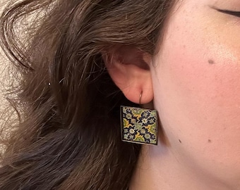 Turkish Tile Resin Earrings, Antique Bronze Lever Back, Mediterranean Design, Islamic art