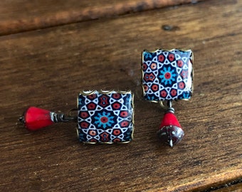 Boucles d'oreilles marocaines, bijoux marocains, cadeaux carreau, cadeaux maroc, carreau islamique, cadeaux islamiques, mariage islamique, messages
