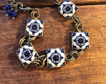 Mexican tile jewelry, Mexican tile bracelet, Talavera tile, Spanish teacher gifts, Mexican gifts, charm bracelet, bracelet for her, jewelry