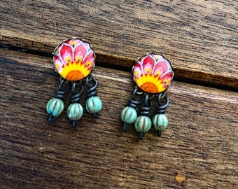 Flower earrings, Garden gifts, gardener gift, Mexican earrings, Sunflower earrings, Sunflower jewelry, Mexican jewelry, Folklorico earrings