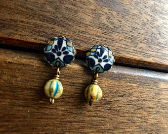 Beaded post earrings, Mexican pottery earrings, Mexican earrings, Studs, Posts, Spanish teacher gifts, handmade earrings tile