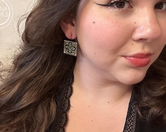 Lever back Spanish Talavera tile design Earrings, Turquoise, Spanish tile, Handmade, Vacation gift, drop earrings, Vacation earrings