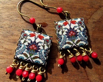 Turkish tile earrings, Islamic Tile, Ethnic Jewelry, Islamic earrings, Dangle drop earrings, Iznik jewelry, Muslim jewelry, Dangle earrings
