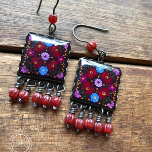 Mexican tile art, Mexican Earrings, Embroidery pattern, Colorful earrings, Ethnic jewelry, Fiesta earrings, Fiesta jewelry, Mexican gifts