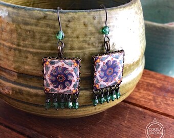Italian jewelry, Italian earrings, Italian tile, Bohemian Jewelry, Bohemian Earrings, Italy gift, travel gift, boho gift, Rome earrings