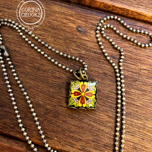 Miniature Talavera Tile Necklace: Mexican Folk Art Jewelry