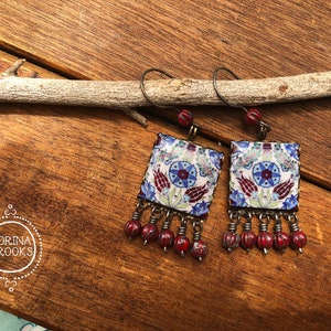 Handmade Turkish Tile Dangle Earrings: Islamic Art Jewelry