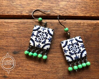 Mexicaanse tegel, Folkloristische oorbellen, Fiesta-oorbellen, kostuumoorbellen, cadeau leraar Spaans, Mexicaanse cadeaus, Spaanse cadeaus, cadeaus voor haar, kunst