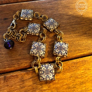 Spanish jewelry, Chain and Link Bracelet, Spanish gifts, charm bracelet, Spanish tile bracelet, Spanish bracelet, bracelet for her, jewelry
