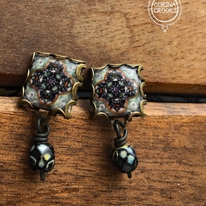 Italian Tile Stud Earrings: Mediterranean Design, Beaded Travel Gift