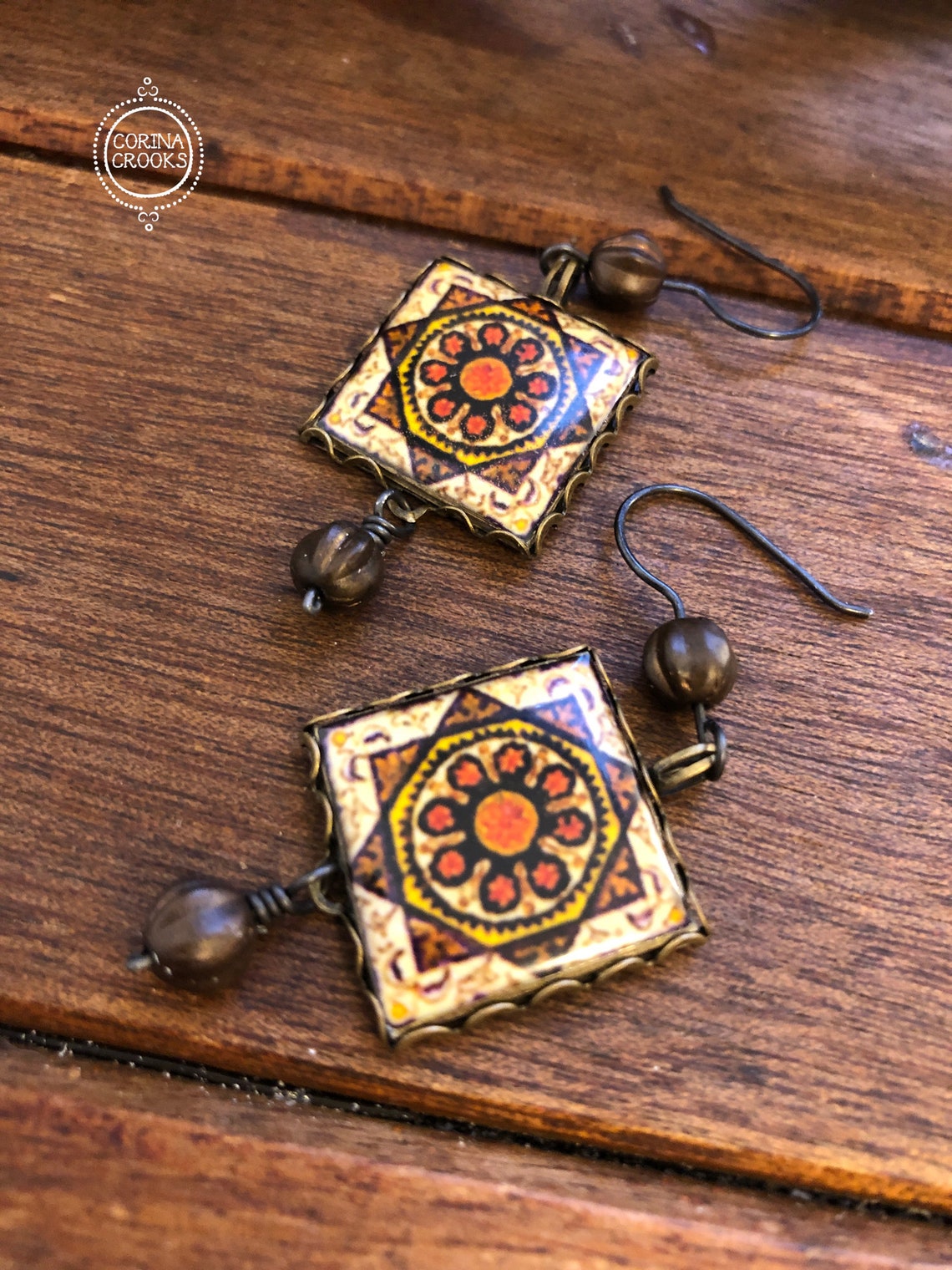 Spanish jewelry Catalan tile earrings historic tile design Etsy