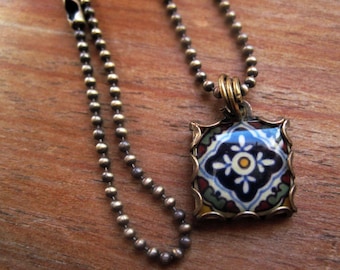 Layering necklace, Mexican tile necklace, Talavera tile pottery design,  Mexican Jewelry, Southwestern jewelry, Native pendant
