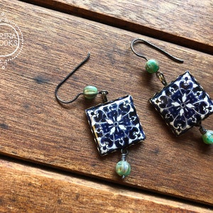 Italian jewelry, Italian earrings, Italian tile, Wanderlust Jewelry, large Statement Earrings, Italy gift, travel gift, Roman jewelry, Rome image 7