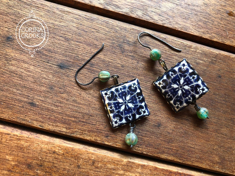 Italian jewelry, Italian earrings, Italian tile, Wanderlust Jewelry, large Statement Earrings, Italy gift, travel gift, Roman jewelry, Rome image 7