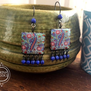 Ottoman tile earrings, Turkish earrings, Islamic Jewelry, Floral Earrings, Turkish gifts, travel gift, Folk art earrings, Iznik tile, Islam