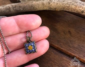 Miniature Italian Tile Necklace: Folk Art Pottery Pendant