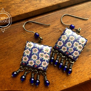 Turkish tile earrings, Ottoman, Islamic Earrings, Blue Earrings, Islamic gifts, travel gifts, Chini tile, Folk art earrings, Iznik tile,