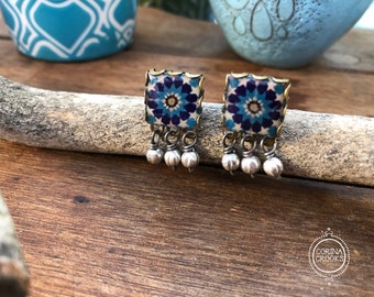 Carrelage, art marocain, boucles d'oreilles marocaines, bijoux marocains, cadeaux carreau, boucles d'oreilles bleu, carreau islamique, cadeaux islamiques, mariage islamique, messages
