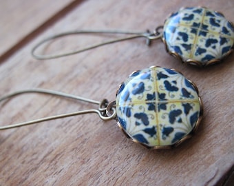 Azulejos tiles of Portugal, blue and white earrings, dangle earrings, drop earrings, majolica long earrings, Portuguese wedding, World style