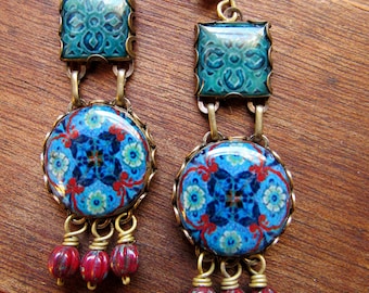 Orecchini da festival, orecchini pendenti, orecchini vistosi, gioielli boho, orecchini colorati, orecchini boho, accessorio da viaggio, gioielli da viaggio
