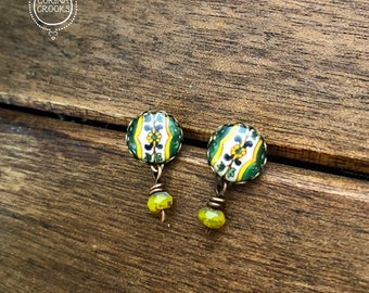 Boho earrings, Folk art earrings, Mexican Jewelry, Mexican earrings, pottery earrings, Studs, Post, teacher gift, Maestra gift, orange posts