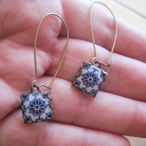 Dangle earrings, Mexican jewelry, Mexican Talavera tile drop earrings, Southwestern style, Boho rustic rose, Talavera Souvenir Jewelry