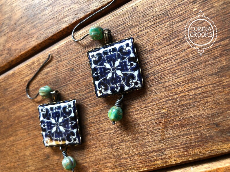 Italian jewelry, Italian earrings, Italian tile, Wanderlust Jewelry, large Statement Earrings, Italy gift, travel gift, Roman jewelry, Rome image 3