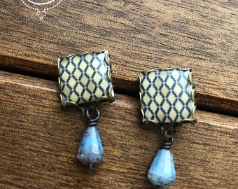 Carrelage, art marocain, boucles d'oreilles marocaines, bijoux marocains, cadeaux carreau, boucles d'oreilles bleu, carreau islamique, cadeaux islamiques, mariage islamique, messages