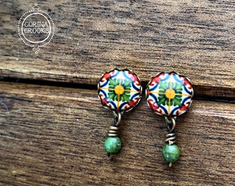 Portuguese gifts, Portugal earrings, Portuguese Jewelry, tile, Studs, Posts, Teacher gifts, earrings, folk jewelry, boho earrings, Porto