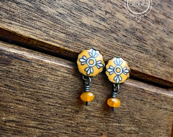 Orange earrings, Mexican Jewelry, Mexican earrings, pottery earrings, Studs, Post, bridesmaid gift, teacher gift, Maestra gift, orange posts