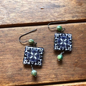 Italian jewelry, Italian earrings, Italian tile, Wanderlust Jewelry, large Statement Earrings, Italy gift, travel gift, Roman jewelry, Rome imagem 5