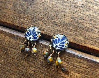 Southwest earrings studs, Beaded studs, Talavera earrings, Mexican gift, travel gift, fiesta earrings, mothers day gift, Spanish gift, Blue