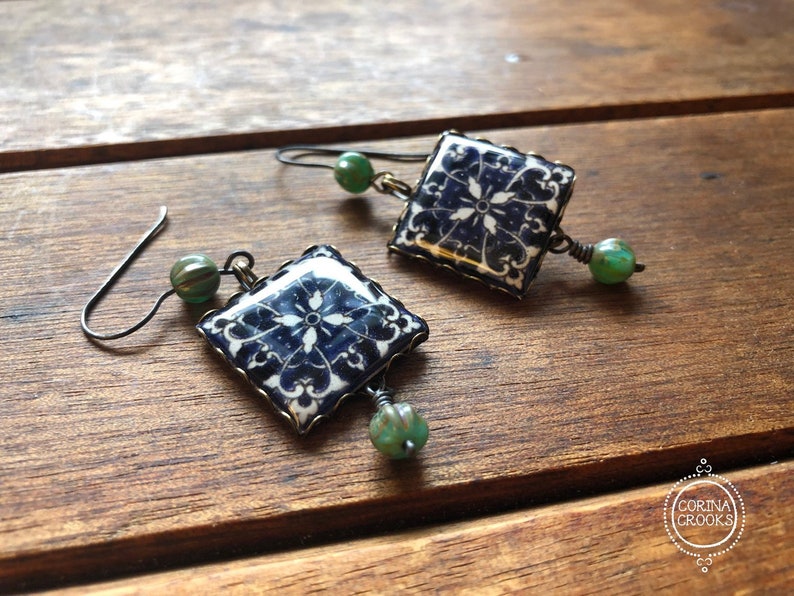 Italian jewelry, Italian earrings, Italian tile, Wanderlust Jewelry, large Statement Earrings, Italy gift, travel gift, Roman jewelry, Rome image 1