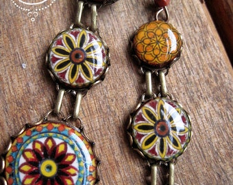 Italian pottery design earrings, Spaghetti Western, dangle earrings, Western fashion, long earrings, Bohemian jewelry, ethnic earrings