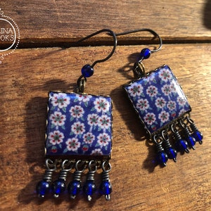 Tile, Turkish tile, Istanbul jewelry, ottoman jewelry, Turkish art, Turkish earrings, Oriental earrings, Middle eastern tile earrings, folk