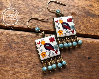 Bird Earrings, Paloma, Dove Earrings, Mexican Earrings, Peace earrings, Handmade jewelry, Spanish teacher gift, Folklorico earrings, earring