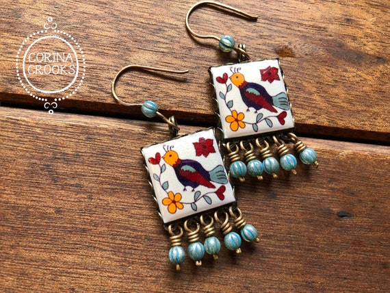 Bird Earrings, Paloma, Dove Earrings, Mexican Earrings, Peace earrings, Handmade jewelry, Spanish teacher gift, Folklorico earrings, earring