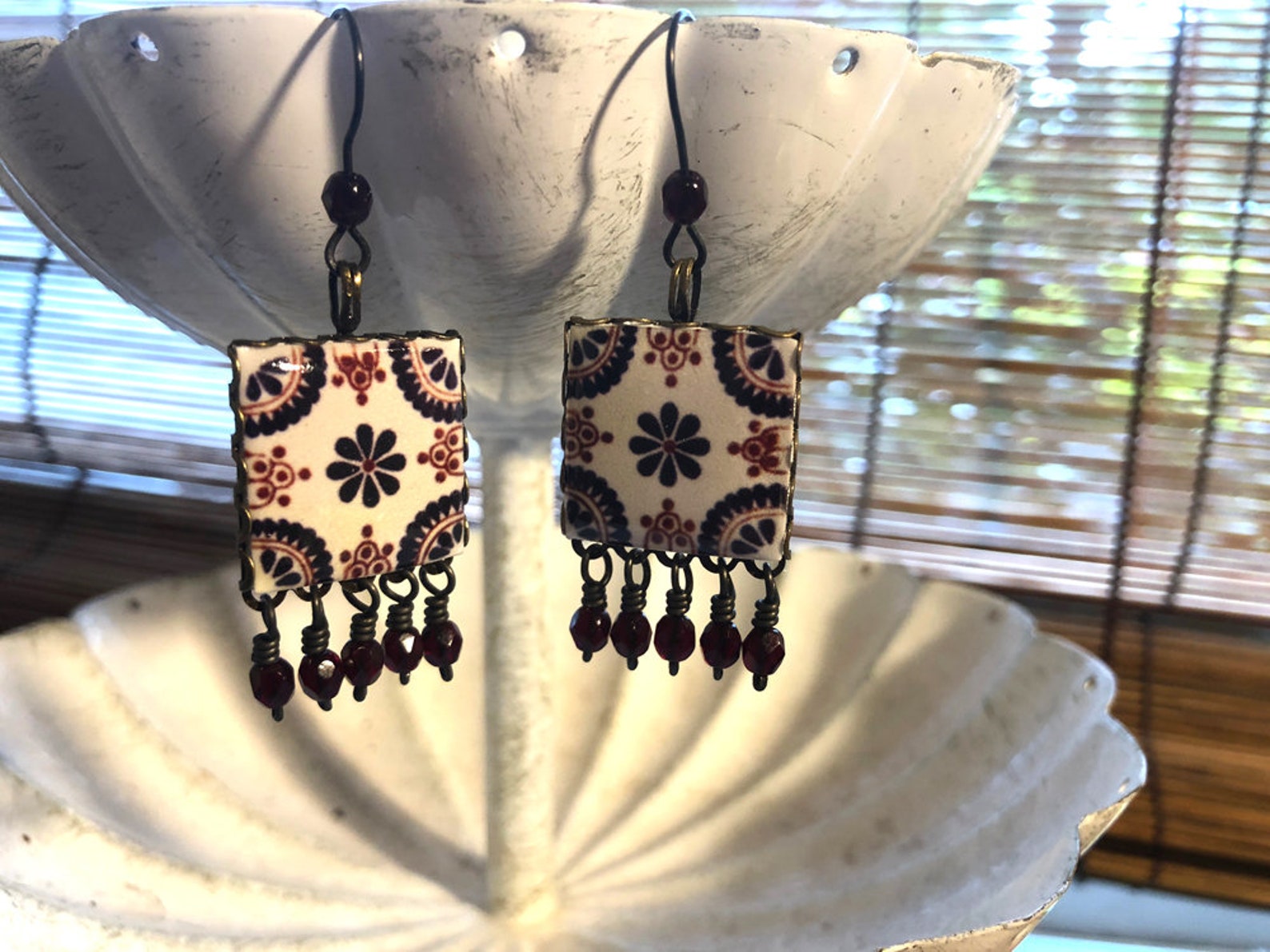 Earrings Folklorico Spanish Gifts Mexican Tile Costume Etsy