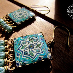 Islamic Pottery design earrings, Islamic Tile, Ethnic Jewelry, Islamic earrings, Dangle drop earrings, turquoise, Muslim jewelry