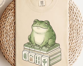 Frog Mahjong Shirt, Comfort Colors Funny Mahjong Player Gift, Cozy Retro Tee, Cottagecore Graphic T-Shirt, Board Game Humor