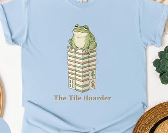 Frog Mahjong Shirt, Comfort Colors Funny Mahjong Player Gift, Cozy Retro Tee, Cottagecore Graphic T-Shirt, Board Game Humor