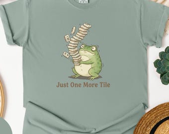Frog Mahjong Comfort Colors Shirt, Funny Mahjong Player Gift, Cozy Retro Tee, Cottagecore Graphic T-Shirt, Board Game Humor