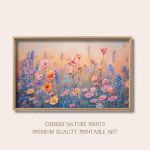 Druckbare Kunst Sommer Wildblumen, Land Landschaft Kunstdruck, Bauernhaus Wand Kunst Digitaler Download, Frühling Cottage Tv Art Vintage Stil