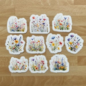 Bellissimi fiori di campo - fascio di 10 adesivi di carta - set 1.