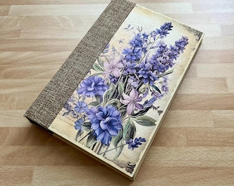 Handmade junk journal blank, with vintage lavender theme, 64 + 16 pages
