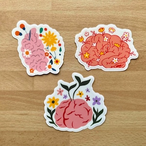 Jeu d'autocollants Cerveau avec fleurs