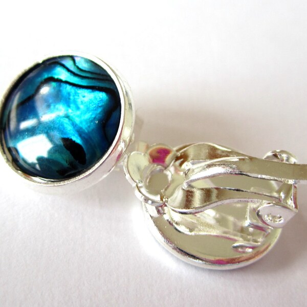 Clip On Earrings. Paua Shell. Rhodium Plated Setting.