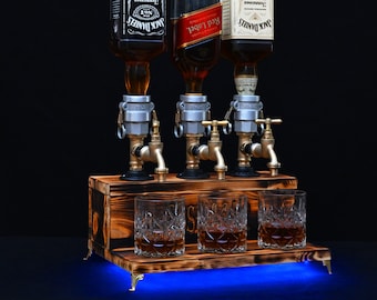 Dispensador de whisky con RGB, Dispensador personalizado, Dispensador de licores, Día del Padre, Regalo personalizado, Cueva del Hombre, Decoración de bar, Artesanía en madera